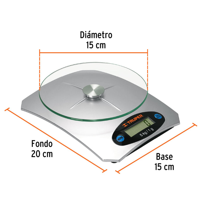 Báscula capacidad 510 lb digital para cocina c/plato de vidrio