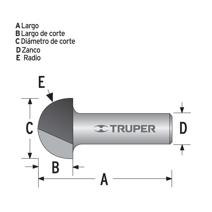 Broca para router, media caña, 1/2"