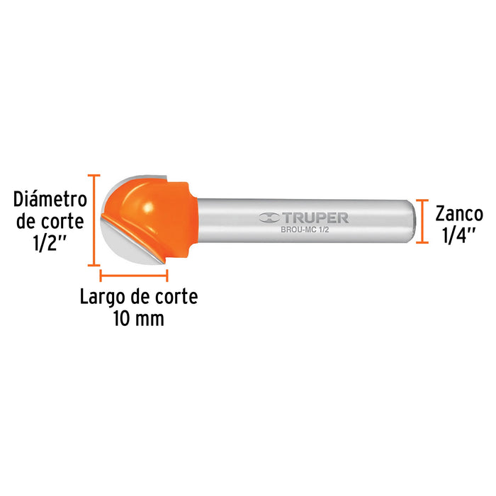 Broca para router, media caña, 1/2"