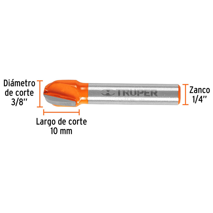 Broca para router, media caña, 3/8"