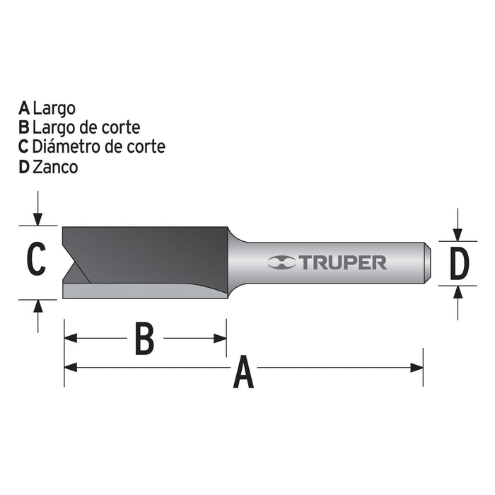 Broca para router, recta 2 filos, 5/8"