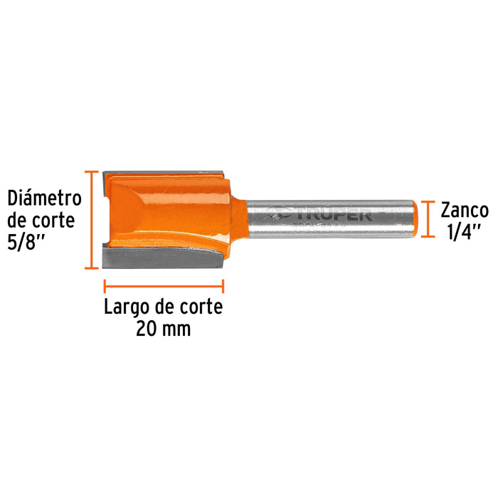 Broca para router, recta 2 filos, 5/8"