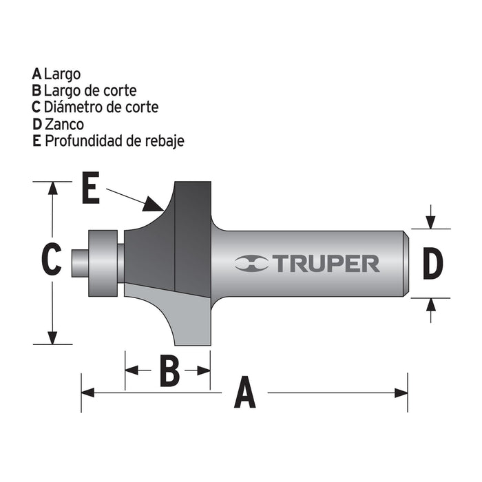 Broca para router, redondeado con moldura, 11/4" con balero