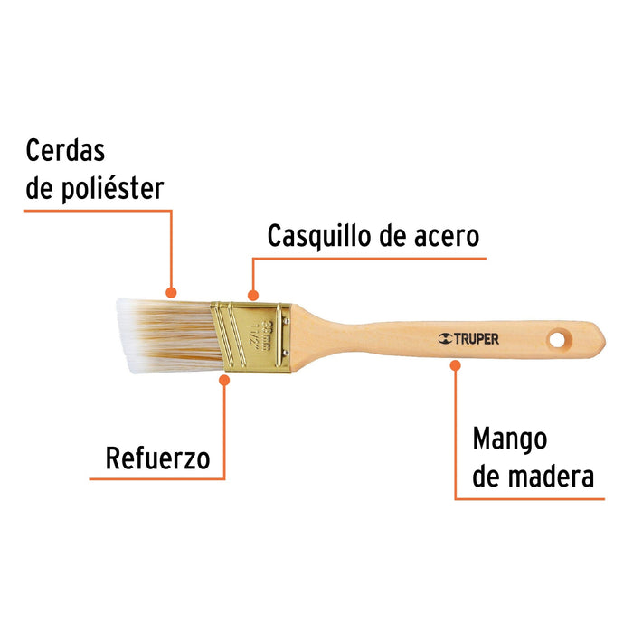 Brocha cerdas sintéticas 11/2" corte angular, mango madera