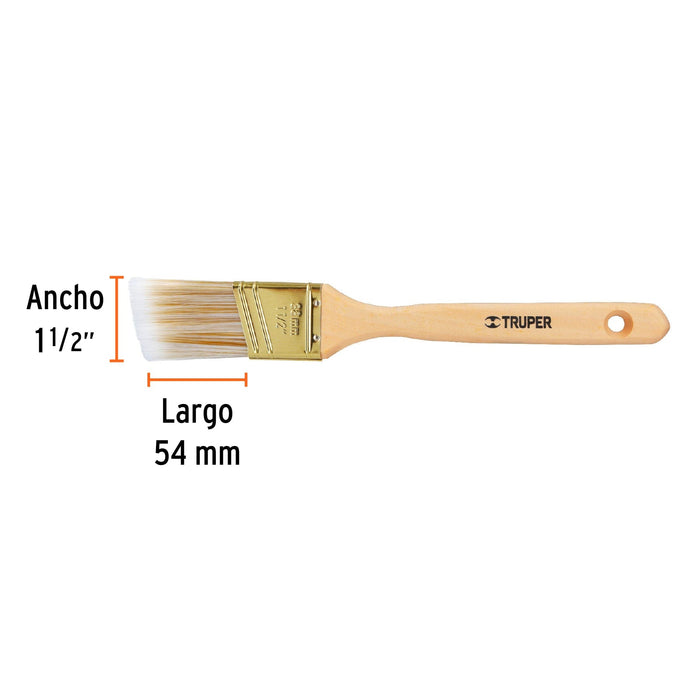 Brocha cerdas sintéticas 11/2" corte angular, mango madera