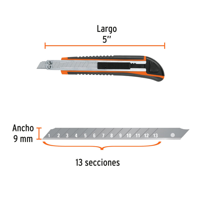 Cutter 9 mm profesional con alma metálica y grip