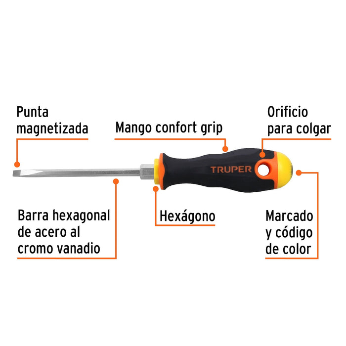 Desarmador cabinet 3/16" x 4" mango Comfort Grip