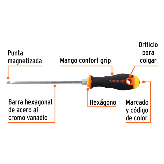 Desarmador cabinet 3/16" x 6" mango Comfort Grip