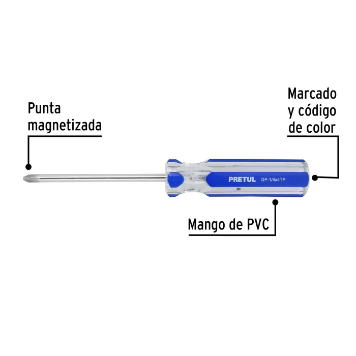 Desarmador de cruz 1/4 x 4" mango de PVC