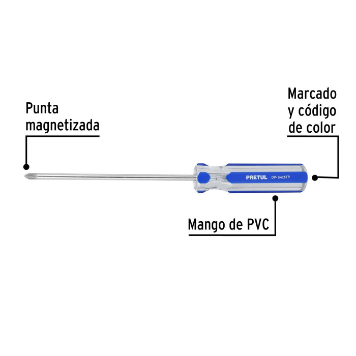 Desarmador de cruz 1/4 x 6" mango de PVC