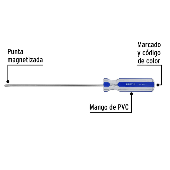 Desarmador de cruz 1/4 x 8" mango de PVC