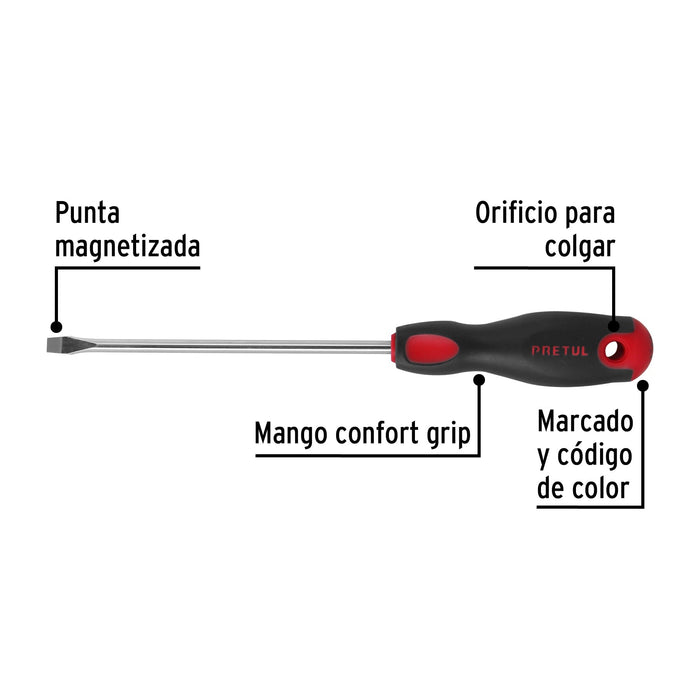 Desarmador plano 1/4" x 6"mango Comfort Grip