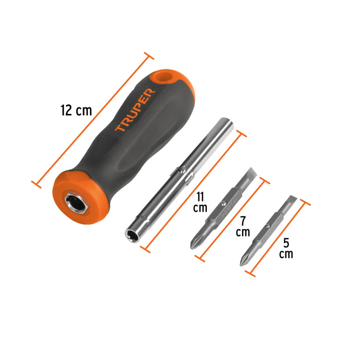 Desarmador 2 puntas dobles y barra con 2 cajas hexagonales