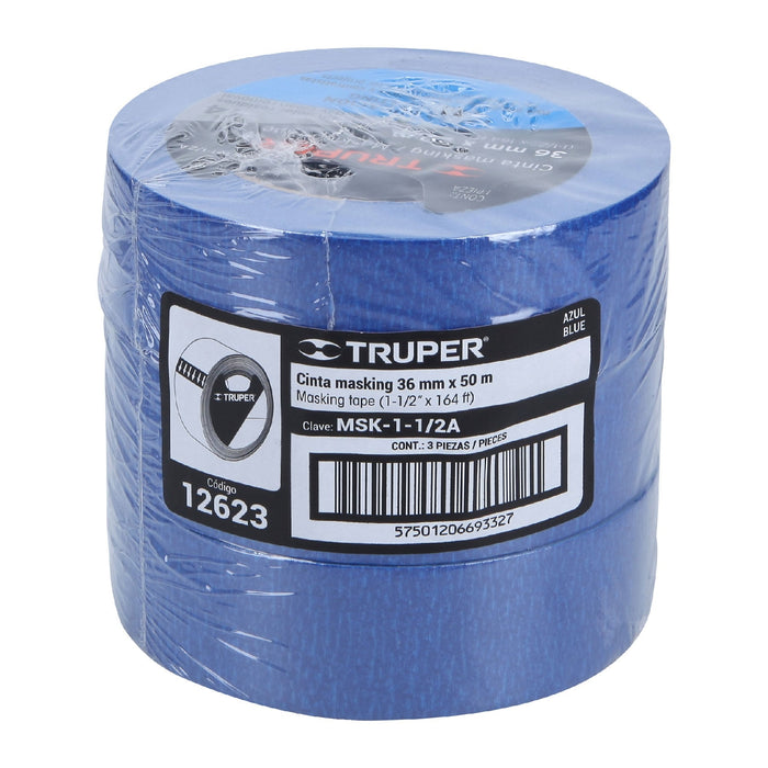 Bolsa con 3 Cinta masking tape azul de 11/2" x150 ft