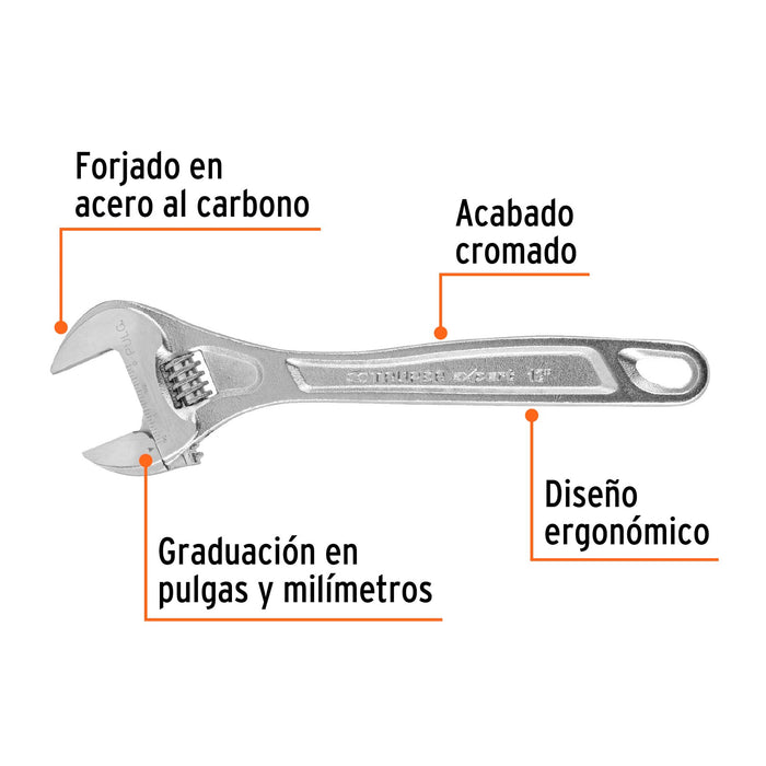 Llave ajustable  12" profesional cromada