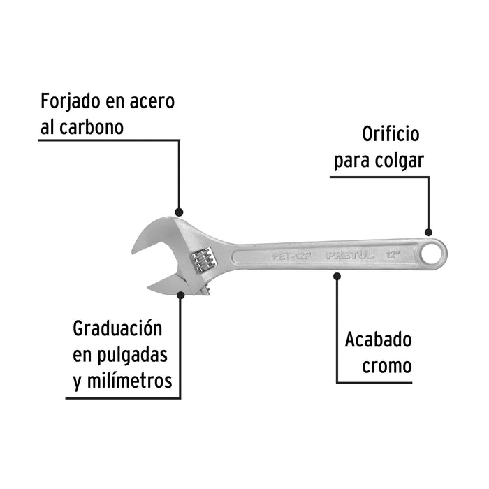 Llave ajustable  12" cromada