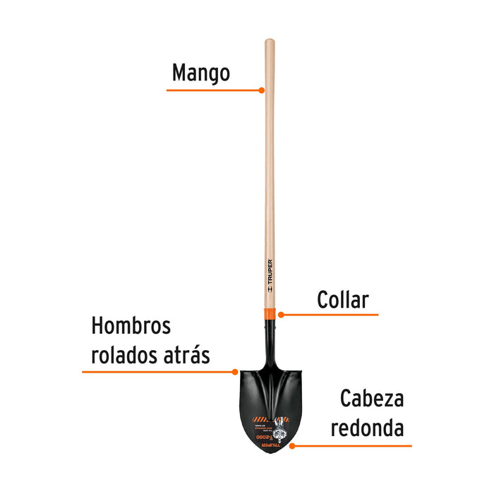 Pala redonda T2000, mango largo 45"