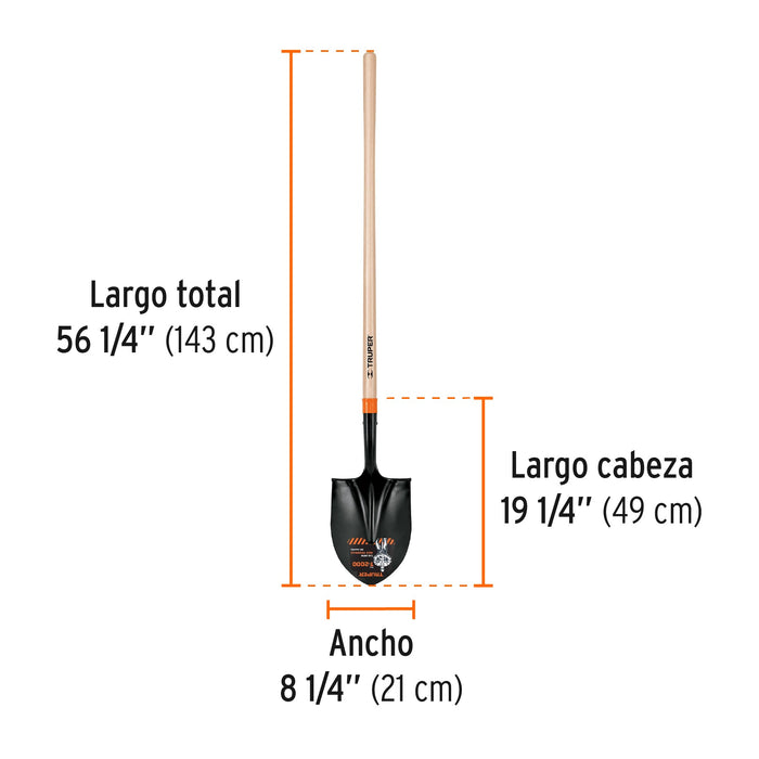 Pala redonda T2000, mango largo 45"