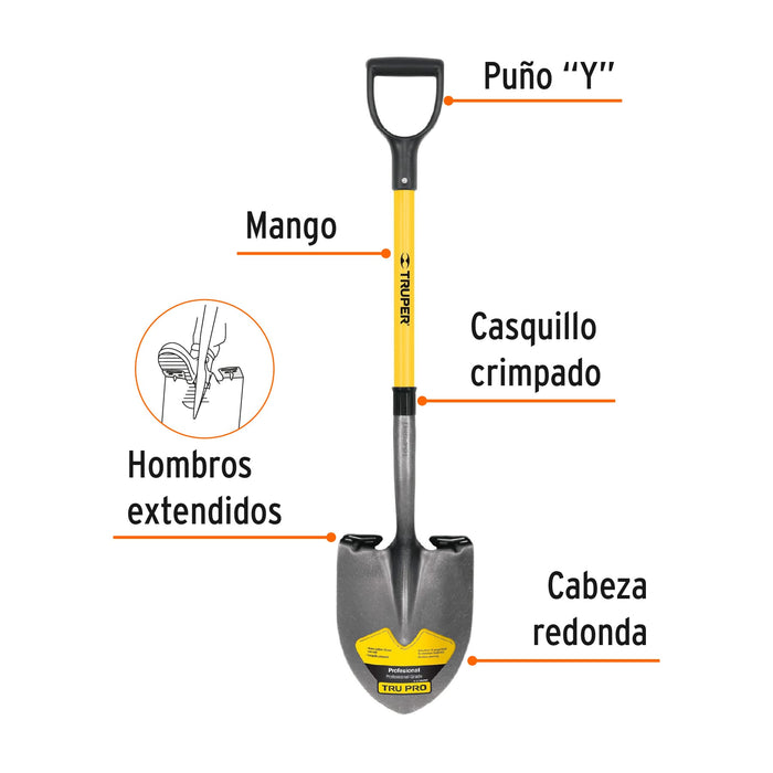 Pala redonda Tru Glass, puño "Y", mango fibra de vidrio