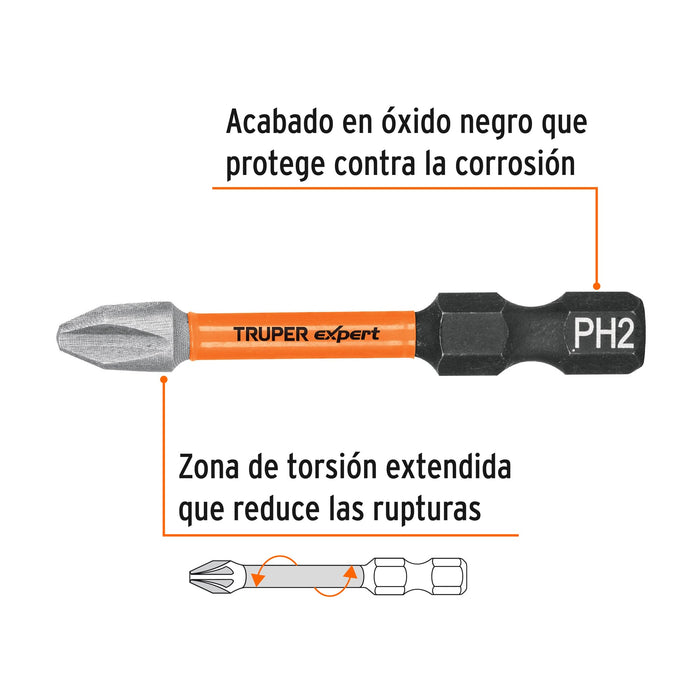 Estuche con 5 puntas de cruz PH2 de impacto largo 2"