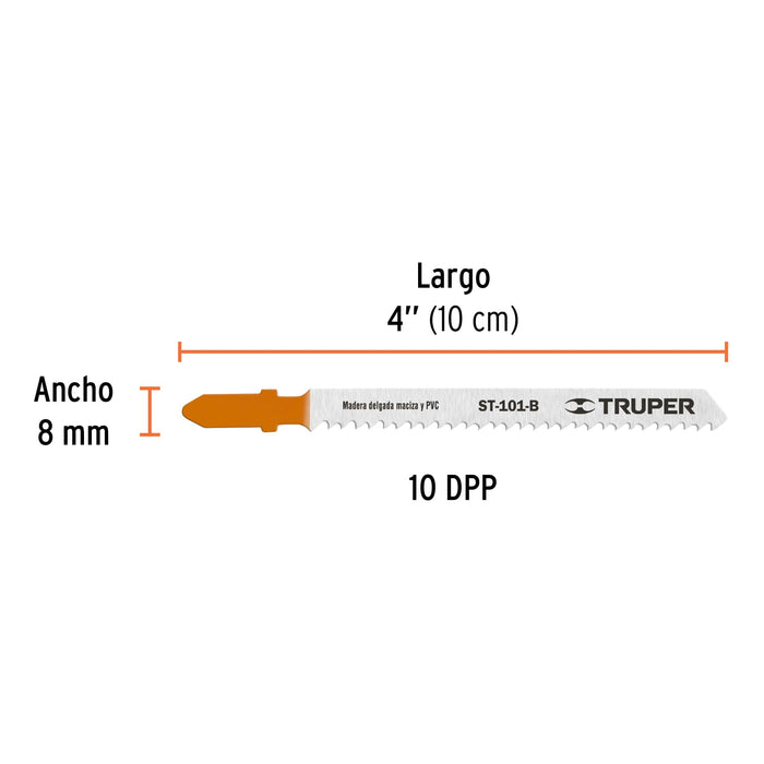 Blíster con 5 seguetas 10 DPP zanco "T" corte recto madera